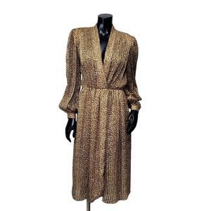 Vintage 70s Albert Capraro S/M Romantic Sheer‎ Chiffon Leopard Wrap Midi Dress